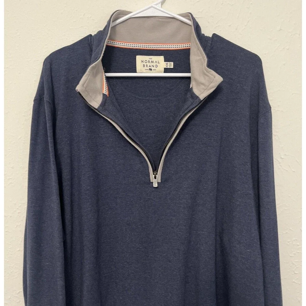 THE NORMAL BRAND Men's Puremeso Weekend 1/4 Zip Sweater Navy Blue Size XXL/2XL